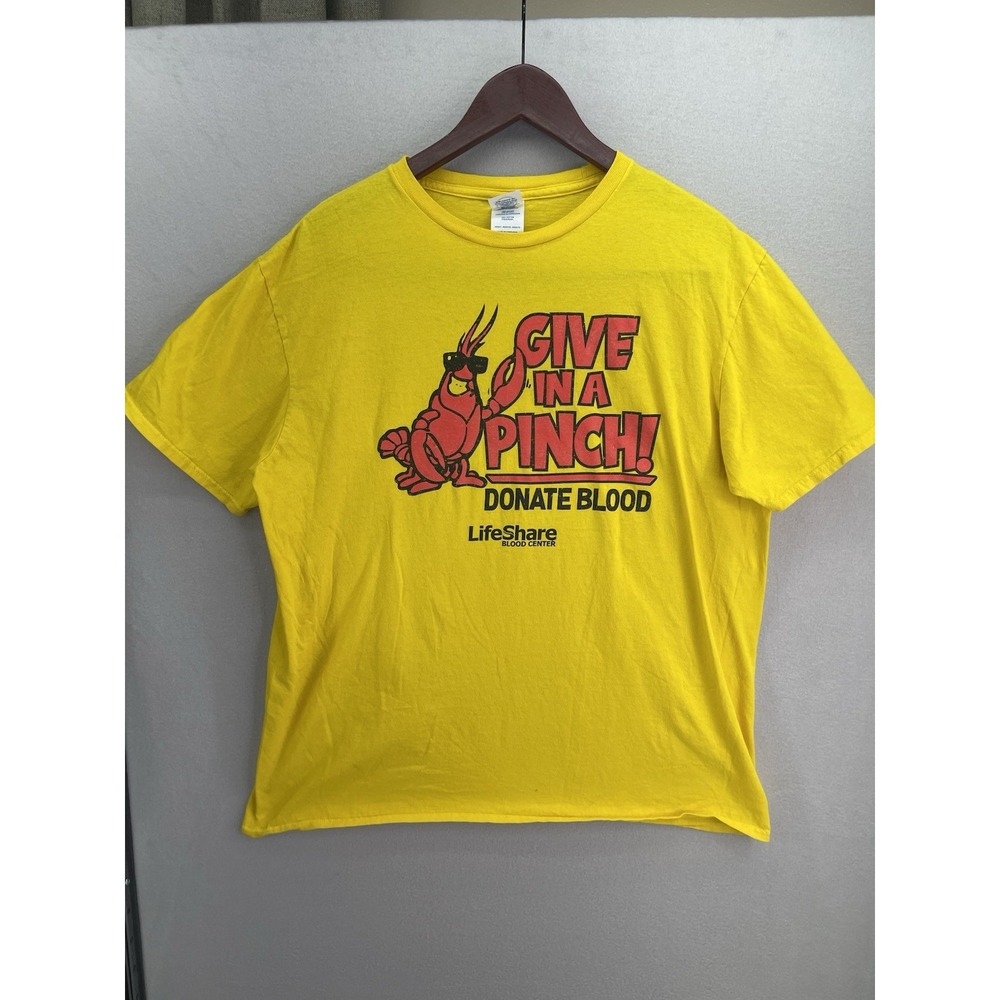 VTG 90s Blood Donation Promo T Shirt XL Yellow Crawfish LifeShare Graphic Tee